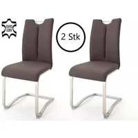 möbelando Esszimmerstuhl Esszimmerstuhl >Kerrin< (2-er Set) in grau aus Echtleder - 45x102x58cm, (2-er Set) in grau aus Echtleder - 45x102x58cm (BxHxT)