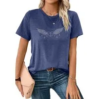 PYLIKE Print-Shirt Damen bequemes Sommer Kurzarmbluse Locker Kristall Print-Shirt Bequem für Freizeit und Büro,Strandurlaub