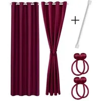 Cozyor Vorhang Set mit 2x Gardine + 2x Vorhanghalter + 1x Gardinenstange ohne Bohren (2 St), Ösen, verdunkelnd, Polyester, blickdicht bordeaux Berry, Thermo Gardine 240x135 cm mit Magnethalter, Flur & Fenster