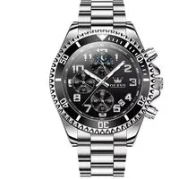 OLEVS Quarzuhr Herren Chronograph Uhr mit Tag Nacht Anzeige Edelstahl Armband