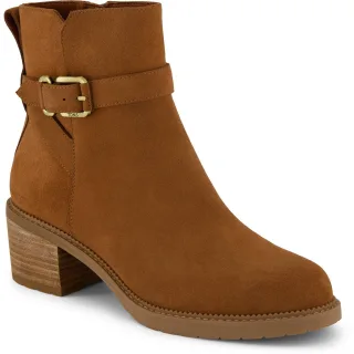 TOMS Hailey Schnallenleder Damen Stiefeletten in Bernsteinbraun mit Absatz