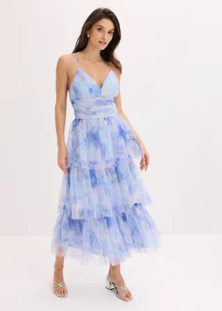 bonprix Midikleid aus feinem Tüll mit Volants, blau, Gr.40, Modern und feminin: Midikleid aus feinem Tüll mit Stufen-Volants