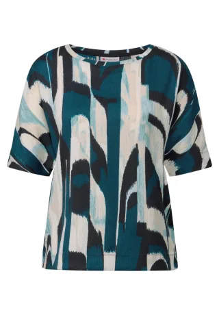 Street One - Gemustertes Crinkle Shirt blau/grün - Gr. - 34