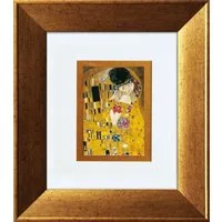 artissimo Bild mit Rahmen gerahmter Kunstdruck 36x41 cm / klassisches Wandbild, Gustav Klimt: Der Kuss