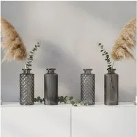 Levandeo® Dekovase, 4er Set Vase Schwarz Grau H14cm Glas Tischdeko Blumendeko Glasvase
