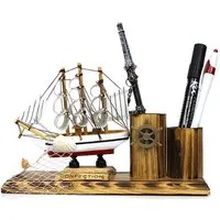Yudu Schreibtischaufsatz Segelschiff mit Stifthalter Schreibtischorganizer Schreibtischständer