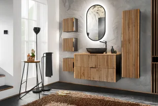 Badmöbel Set 6-tlg Badezimmerset ARMON Wotan Eiche Schrank 100cm ohne Waschtisch