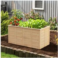 Outsunny Hochbeet mit Offenem Boden, Verstärkungsstangen (Pflanzkasten, 1 St., Erhöhtes Tief Kräuterbeet), für Außenbereich Garten Balkon Naturholz
