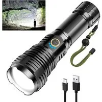 FELIXLEO LED Taschenlampe LED Taschenlampe Aufladbar 600000 Lumen XHP70 2 IPX7 Wasserdicht (1-St)