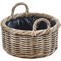 Kobolo Pflanzkübel Übertopf Pflanzkorb Pflanzschale rund aus Rattan mit Folie (Vorteils-Set 1 Stück, 1 St., 1 Stück), Blumenkorb Flechtkorb Holzkorb Durchmesser 40 cm