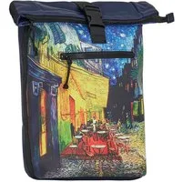 NEW REBELS Laptoprucksack Rolltop-Rucksack mit Van-Gogh-Motiv „Café Terrace at Night“, wasserabweisend, Laptopfach, Kunstmotiv