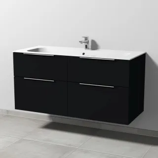 Sanipa 3way Keramik-Set Finion Keramik-Waschtisch und Unterbau mit 4 Auszügen, Schwarz-Matt UF40208