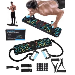 Bominfit Multifunctional Foldable Push-Up Stand with Resistance Band Anti-slip Handles Supports Up to 150kg Home Gym Fit