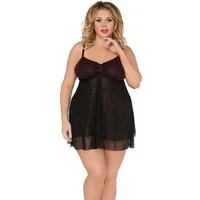 Andalea Negligé Schwarzes Negligee in Übergrößen (2-tlg)