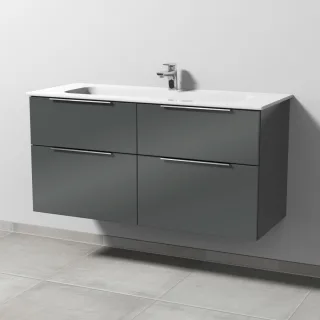 Sanipa 3way Keramik-Set Design Keramik-Waschtisch und Unterbau mit 4 Auszügen, Anthrazit-Glanz UF48279
