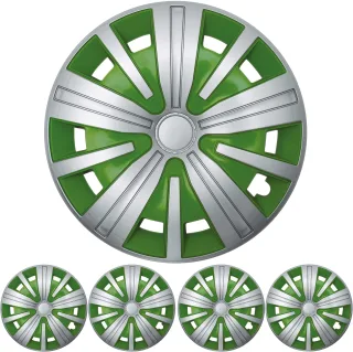 4x PREMIUM DESIGN Radkappen Radzierblenden "Spinel BIS" 15 ZOLL in Silber / Grün