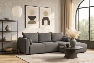 Ecksofa mit Schlaffunktion RUDEN Sofa in Stoff Raven Grau Ottomane Rechts