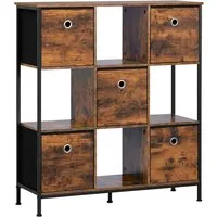 Woltu Bücherregal, mit 4 offenen Fächern, 5 Vliesstoff-Schubladen, Standregal 90x30x100cm