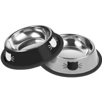 Ledander Napf-Set 2 rutschfeste, kleine Futternäpfe aus Edelstahl für Katzen, bruchfest, herausnehmbarer Gummiboden, leicht zu reinigen