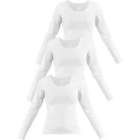 Janice Langarmshirt 3 x Damen Langarmshirt Nimes Figurbetonter Pullover aus Baumwolle