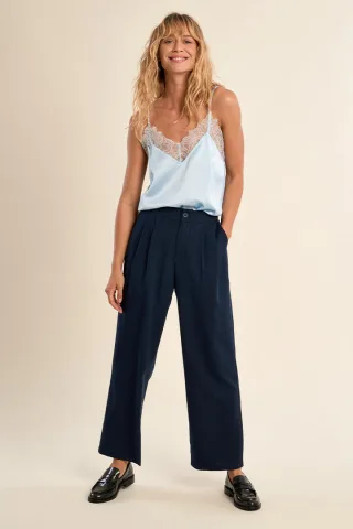 molly bracken - Stoffhose mit weitem Bein und hohem Bund blau - Gr. - S