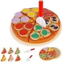 KRUZZEL Spielküche Pizza-Set aus Holz für Kinderküche mit Schneidebrett & Pizzaschneider, aus Holz & 27 teile & lernen und spielen