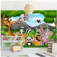 Bilderdepot24 Kindertapete Kinderzimmer Wilde Dschungeltiere Wanddeko Panda Giraffe Affen Elefant, Glatt, Matt, (Vliestapete inkl. Kleister oder selbstklebend), Mädchenzimmer Jungenzimmer Babyzimmer Bildtapete Fototapete Wandtapete