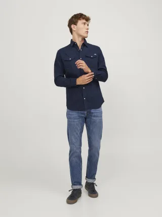 JACK&JONES - JJESHERIDAN SHIRT L/S NOOS Dark Navy - Gr. - XXL