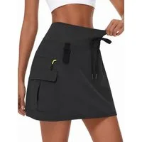 FemmeTone Minirock Damen Cargorock sportlich mit Taschen, kurzer Sommerrock mit Kordelzug Outdoorrock mit Reißverschlusstaschen, Freizeitrock elastischer Bund
