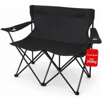 BigDean Faltstuhl Camping Sofa faltbar Camping Bank schwarz 2 Personen 2 Getränkehalter (Packung, 1 St), Extra Breit, Gepolstert, Getränkehalter, Tragetasche