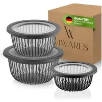 Viwares Schüssel Viwares Schüssel-Set 3er mit Deckel – 1, 2, 3 L Anthrazit, (3-tlg), Schüssel-Set 3er mit Deckel – 1, 2, 3 L Anthrazit