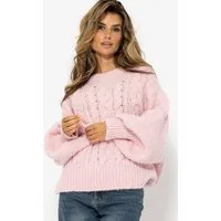SASSYCLASSY Strickpullover Flauschiger Pullover Damen mit Zopfmuster Oversize Strickpullover Made in Italy Grau Rosa