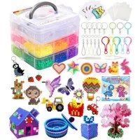 POPOLIC Kreativset Bügelperlen Set, 10000+ Stück 5mm Bügelperlen, (mit Dreilagiger Aufbewahrungsbox, 6 Bügelperlen Platten, 16 Muster, 5 Bügelpapiere, 20 Farben DIY Bügelperlen, 1-tlg), 3D für Kinder Geschenk Bastelideen