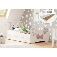 Kids Collective Kinderbett Jugendbett 70x140 80x160 mit Matratze, Schublade und Lattenrost, Katzenmotiv MDF Holz Made in Europe 70x140 cm