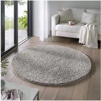 TaraCarpet Langflor-Teppich Venezia Shaggy, rund, Höhe: 35 mm, Hochflor Shaggy Uni Grau Wohnzimmer Schlafzimmer 080x080 cm