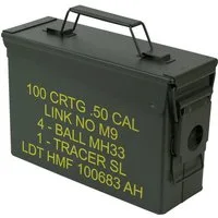 HMF Aufbewahrungsbox Metallbox im US-Army-Look mit gelber Aufschrift, Transportbox mit, Schwerlastverriegelung und Schwerlastgriff, 27,5 x 17,5 x 9,5 cm, Grün