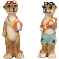 Kremers Schatzkiste Gartenfigur 2er Set Erdmännchen Deko Figuren handbemalt aus Keramik für Garten