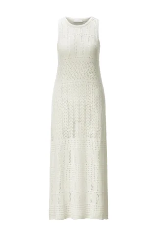 Rich & Royal - Long Sleveless Ajour Dress pearl white - Gr. - M
