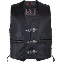 MDM Lederweste Herren Lederweste in schwarz (Herren Biker Lederweste, Lederkutte, Rockerweste) Echtes Leder