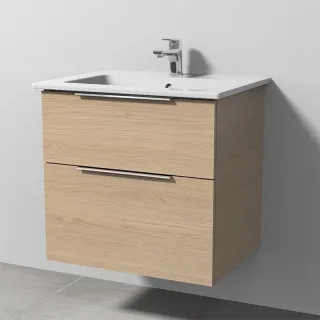 Sanipa 3way Keramik-Set Venticello Keramik-Waschtisch und Unterbau mit 2 Auszügen, Eiche-Nordic UM32248