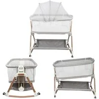 JEOBEST Beistellbett 3 in 1 Beistellbett Stubenwagen Babybett Baby-Reisebett, 6-stufige Höhenverstellung, mit Rollen, Matratze und Moskitonetz