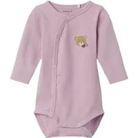 Name It Langarmbody Wickelbody Bärchen Mauve Mist-86 (1-tlg) mit praktischer Druckknopfleiste