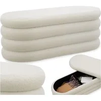 tectake Bank Polsterbank Altu mit großem Stauraum, 110 x 45 x 42 cm (Sitzbank, 1-St. Bouclé Creme-Weiß), bodenschonende Kunststoffkappen, Belastbarkeit 150 kg