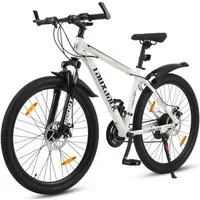 Lauxjack Mountainbike 26 Zoll, MTB, Herrenrad, Shimano 21-Gang, Federgabel, Scheibenbremse, 21 Gang Shimano Tourney RD-TY300/200 Schaltwerk, Kettenschaltung, (Set), Fahrrad, Tour, Gelände, Alltag, robust, Offroad-Look