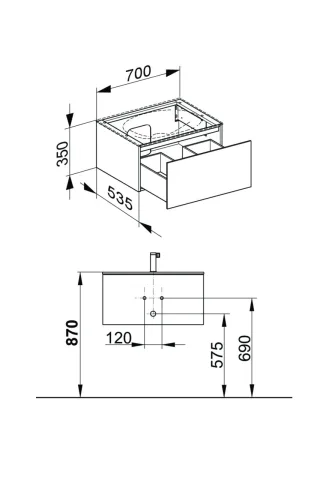 Keuco Waschtischunterschrank Edition 11 31241, 1 Front-Auszug, B: 700, H: 350, T: 535 mm 31241110000