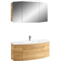 Saphir Badmöbel-Set Cassca Sprint 2-teilig Mineralmarmor-Waschtisch mit LED-Spiegelschrank, (2-St), Waschplatz 121 cm breit mit 5 Türen, 2 Schubladen, inkl. Türdämpfer