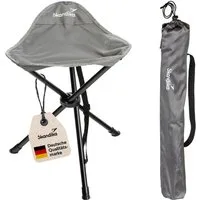 Skandika Campingstuhl Dreibeinhocker Tomperi, Klappbarer Campinghocker, bis 100 kg (Bindeband mit Klett und Trageriemen mit Karabinerhaken, fest montiert), leicht, Stahlgestänge, Anti-Rutsch-Füße, Tragetasche mit Griff