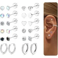LuxusKollektion Ohrring-Set 12 Paar Silber/Gold Ohrringe Set Damen Herren Zirkonia Opal Creolen