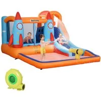 Outsunny Hüpfburg Aufblasbare Burg mit Rutsche für 4 Kinder, (Spielburg, 1-tlg., Springburg), Mehrfarbig 350 x 250 x 185 cm