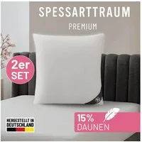 SPESSARTTRAUM Gänsefederkopfkissen Premium, Kopfkissen 1-tlg. oder 2-tlg. 40x80 oder 80x80 cm, Füllung: 85% Gänsefedern / 15% Gänsedaunen, Klasse 1, Downpass zertifiziert, Bezug: 100% Baumwolle, Made in Green, Hausstauballergiker geeignet, hergestell